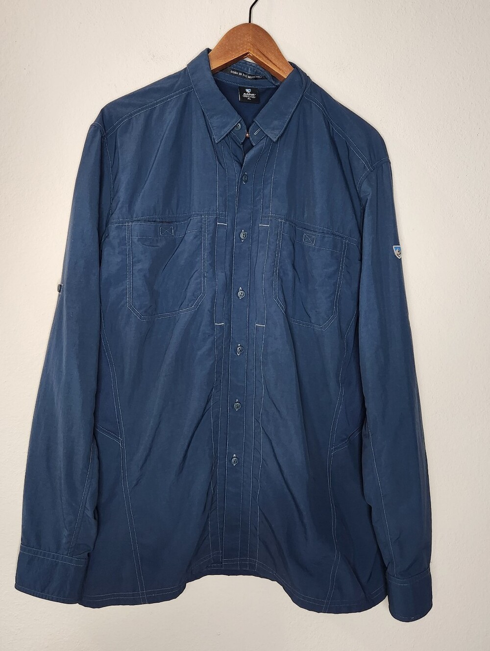 Kuhl Mens XL Blue Invoke Roll Tab Button Shirt Long Sleeve